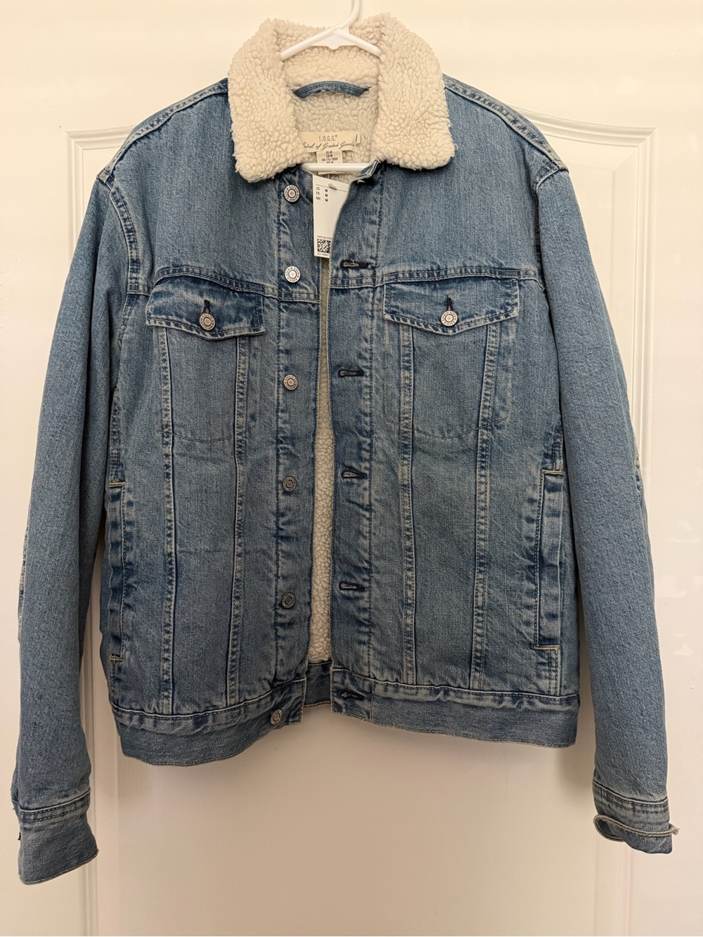 H&M Light Blue Denim Sherpa-Lined Ski Jacket size M NWT